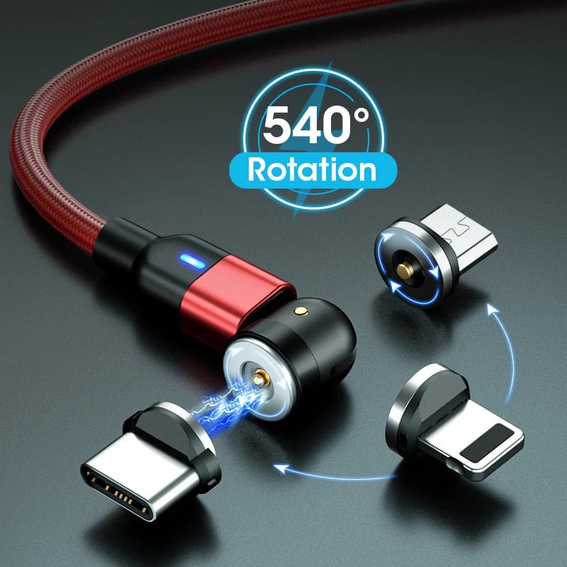 1m 2m 3m Magnetic Charger Cable Micro USB Type C Phone Charging Cable For Samsung Xiaomi USB Cord Wire 540 Degree Roating