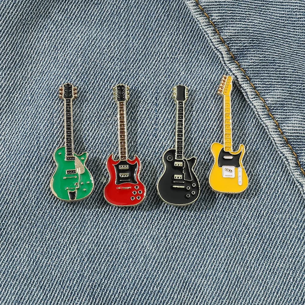ZAKOL Vintage Metal Enamel Guitar Brooch for Men Women Musical Instrument Electric Guitar Badges Pins Fashion Jewelry Gift