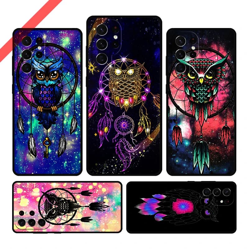 Dream Catcher Drawings Feather Owl Phone Case For Samsung Galaxy S20 FE S21 S10 S23 Plus S24 S22 Ultra Note20 Note10 S9 S8 Cover
