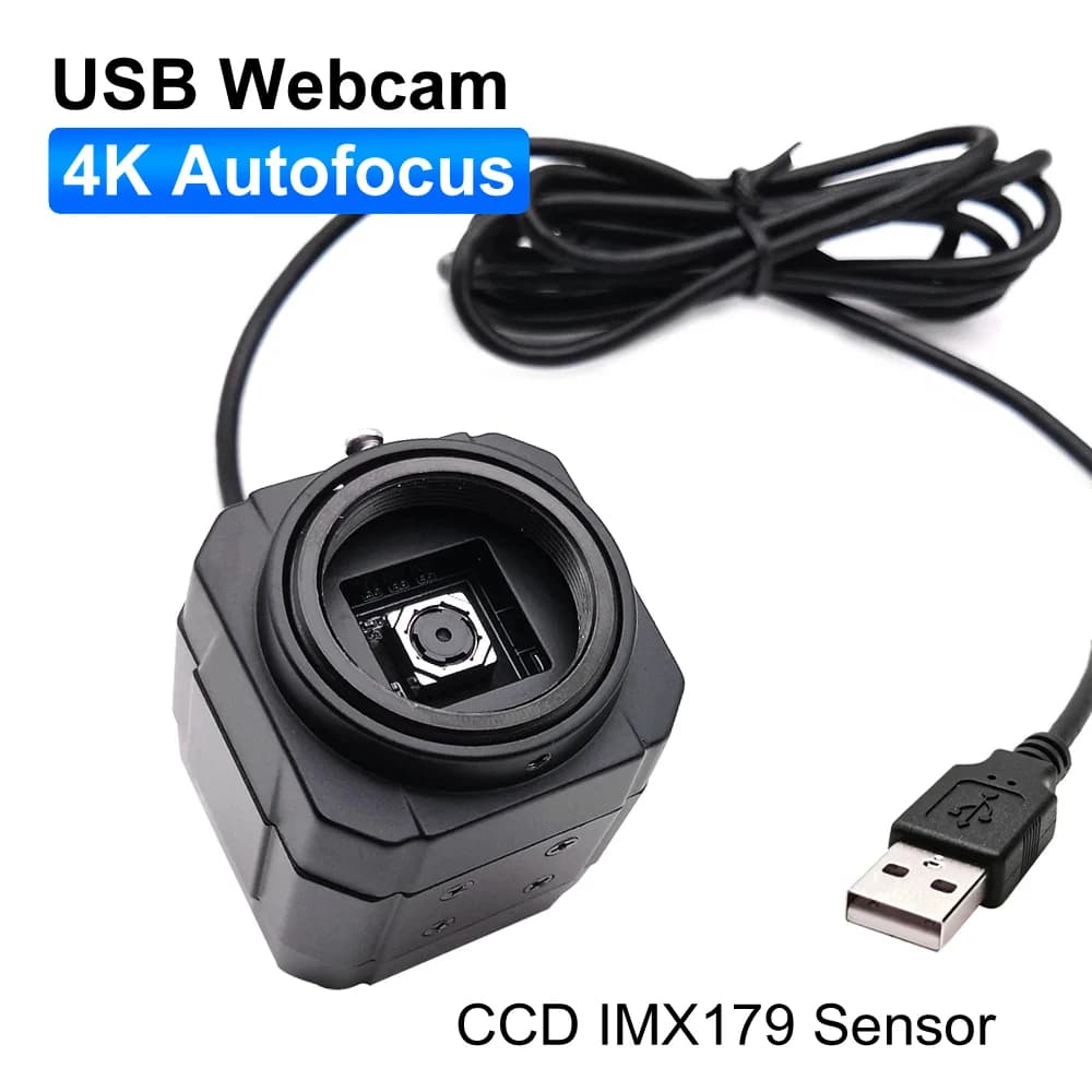 Industry 8MP IMX179 Autofocus PC Webcam HD 4K No Distortion Lens UVC OTG Mini Metal Box USB Camera For Video Calling/Skype/Teams