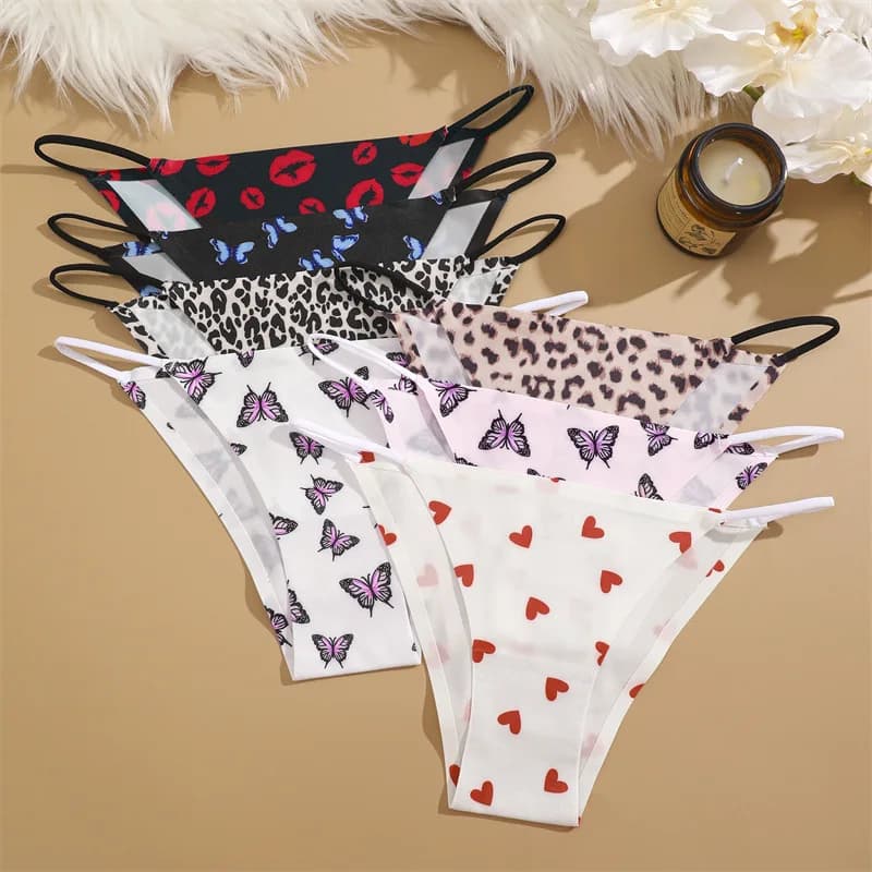 Seamless Silk Leopard Underwear Women's Panties Flower Butterfly Sexy Brief Female Low-waist Stretch Lingerie 속옷 XS-XL