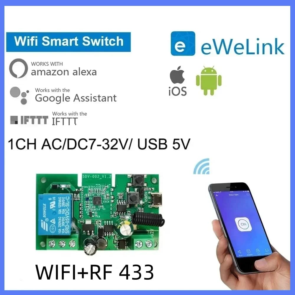 Ewelink Wifi RF Garage Door Switch Wireless Self-locking Relay Module 1CH 5V AC DC Zigbee Relay Module Smart Control Module
