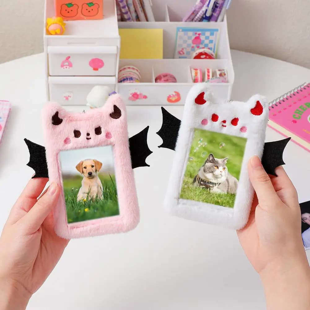 Lightweight Photo Bag White/Pink/Black/Purple Anti-lost Helpful Korean Style Little Devil Plush Card Protective Cover