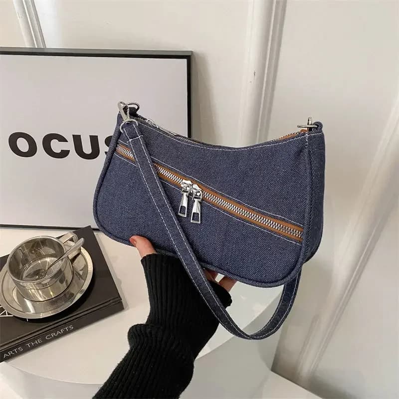 2024 New Fashionable Denim Shoulder Bag, Retro Denim Canvas Crossbody Bag, Niche Fashion Design, Hand-held Armpit Bag Backpack