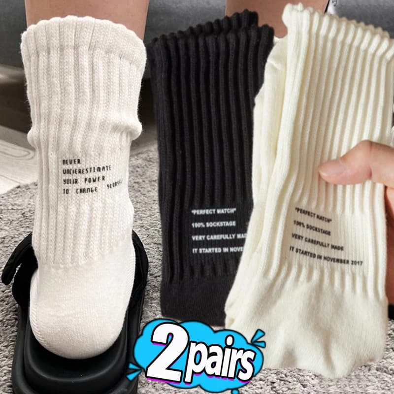 Women Y2k Letter Knitted Long Socks Girls Black White Solid Loose Crochet Middle Tube Lolita Sox Cotton Boot Cuffs Ruffles Socks