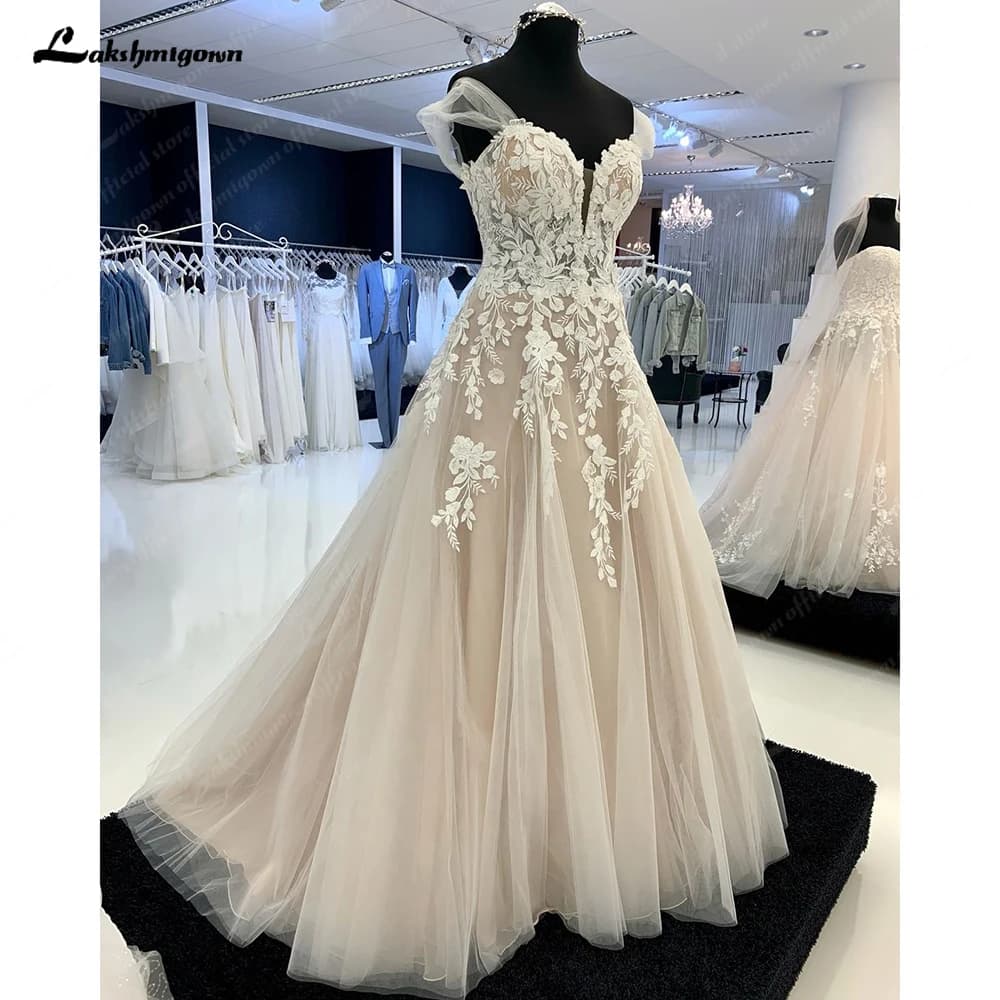 Lakshmigown Sexy Ladies Off Shoulder Lace Appliqués Beach Wedding Dresses Boho Bridal Gowns Sleeveless Robe 2025 Customized