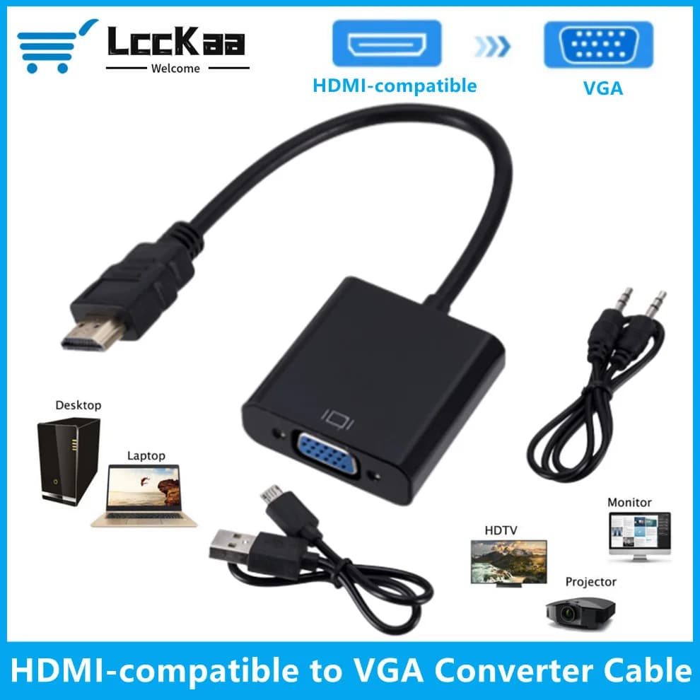 HDMI-compatible To VGA Adapter With Audio Power Supply For PS4 PC Laptop TV Monitor Projector 1080P VGA Female To HDMI Male