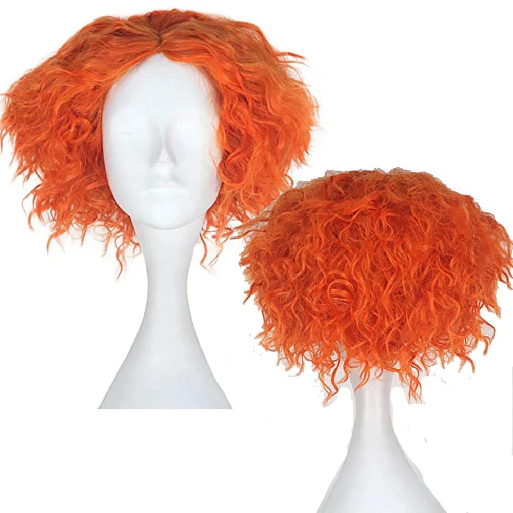 Alice In Wonderland 2 Mad Hatter Orange Wig Short Curly Hair The Red Queen/White Queen Cosplay Wig Role Play Mad Hatter Wig