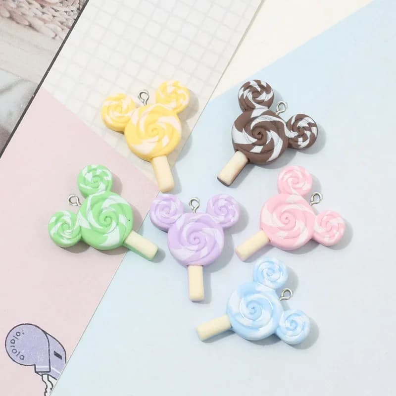 10Pcs Cartoon Cute Mouse Head Lollipop Resin Charms Jewelry Making DIY Earrings Bracelet Keychain Decoration Cute Charms