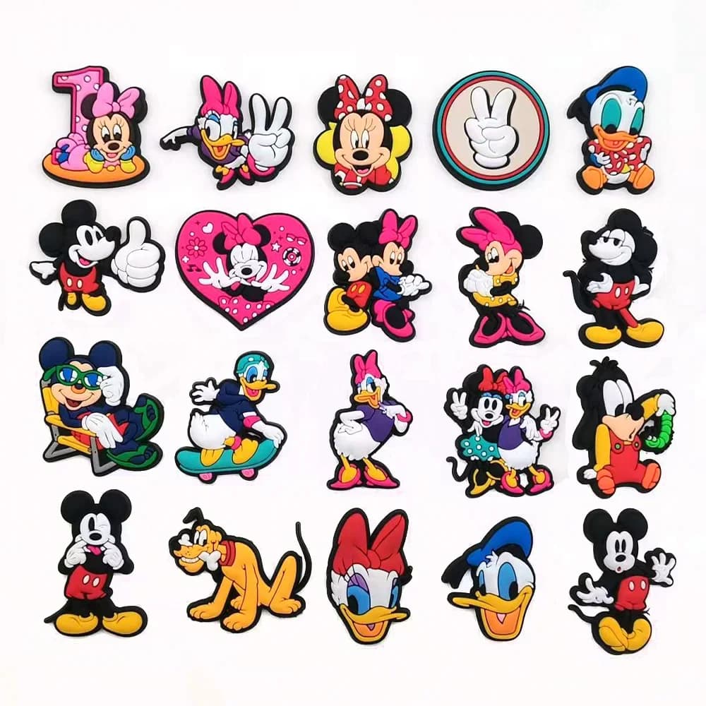 20pcs Mickey Mouse Series Shoe Charms Set For Clogs Bogg Bag Bubble Slides Sandals, PVC Shoe Decorations Beach Bag Accessories