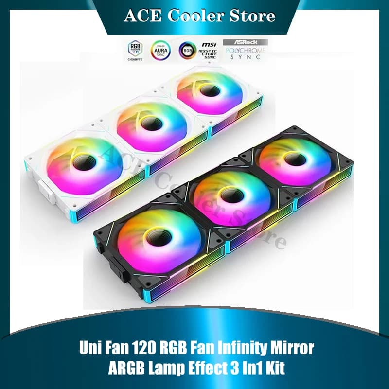 Uni Fan SL120 Infinity Mirror ARGB Lamp Effect 3 In 1 Forword Reverse Blade 3Pin 5V Unlimited Space Mute Watercooler Ventilateur