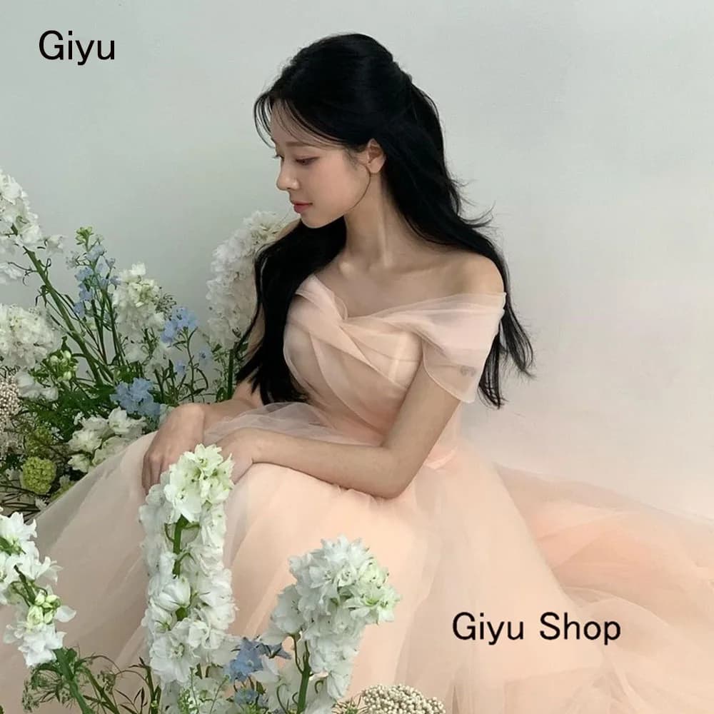 Giyu Fairy Pink Korea Wedding Dress Photoshoot Off The Shoulder Floor-length Evening Gown Dress Birthday Party Dress Customized