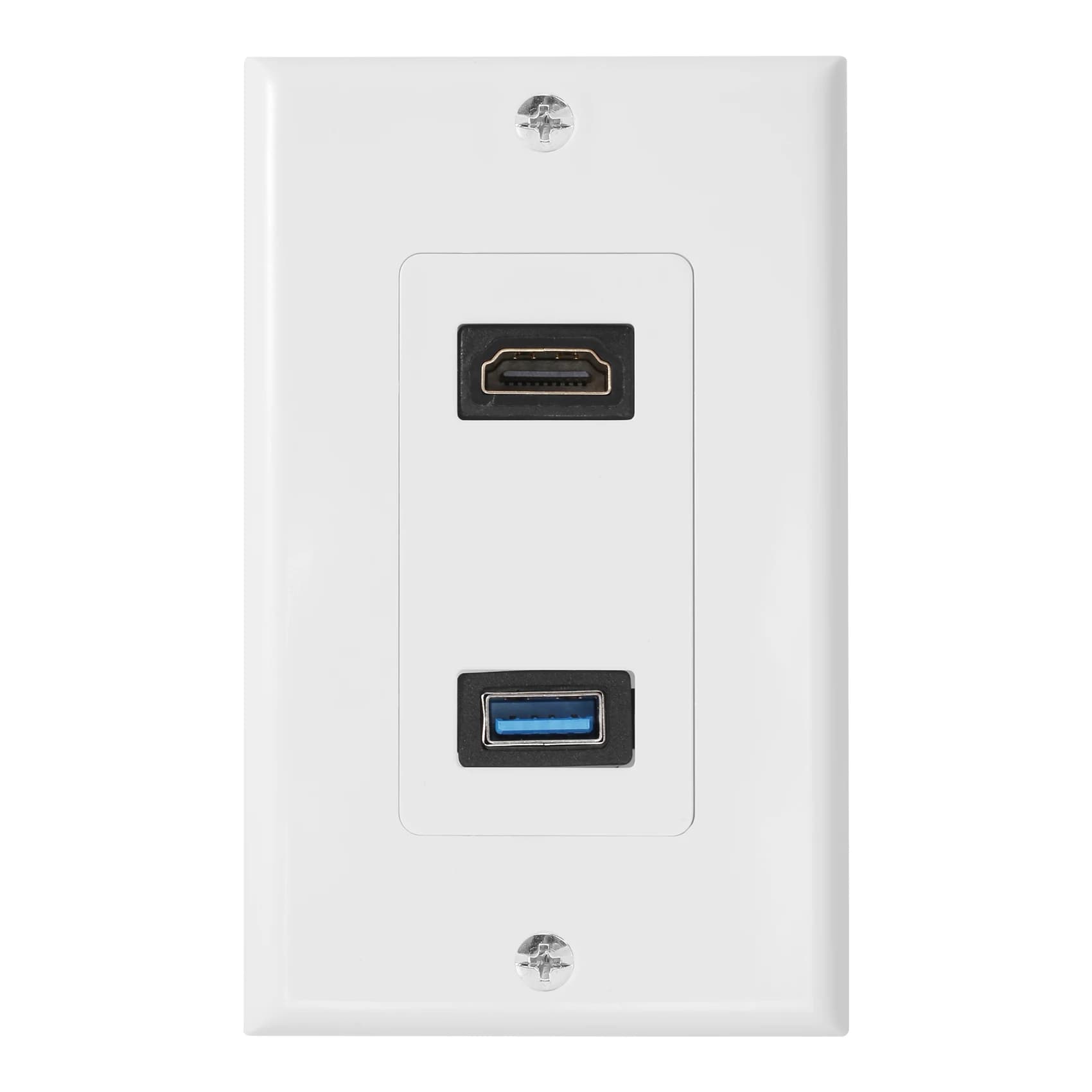 1x 2Port HDMI+USB 3.0 Female Wall Face Plate Panel Outlet Socket Extender White
