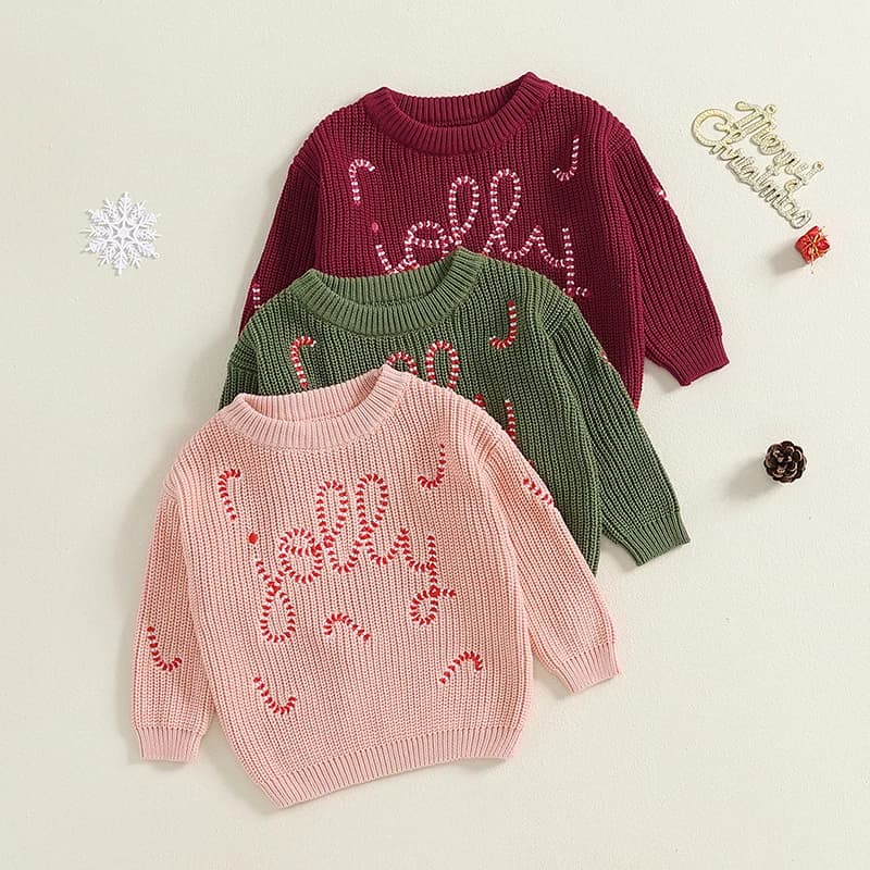 0-3 Years Toddler Christmas Sweater Letter Embroidery Warm Knitted Long Sleeve Pullover Infant Casual Knitwear for Fall Winter