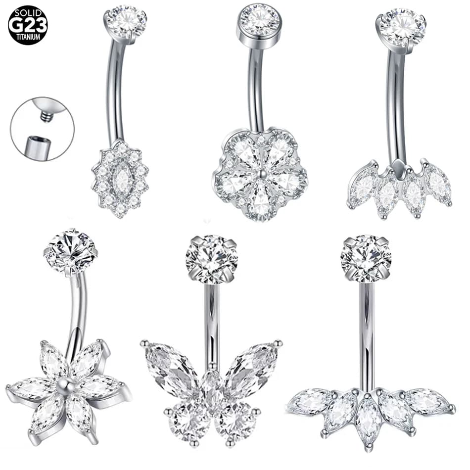1Pc Titanium Internal Thread Zircon Belly Button Piercing Sexy Belly Dance Piercing Belly Button Ring Body Jewelry Navel Ring