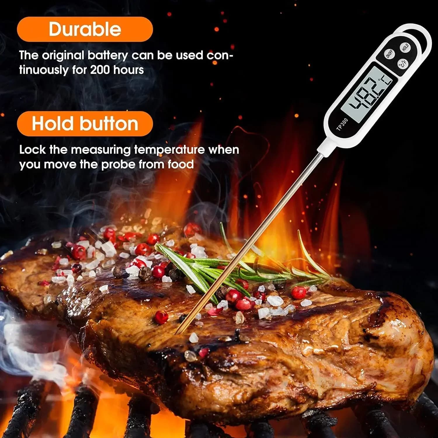 Digital Kitchen Thermometer LCD Display TP300 Electronic Food Thermometer LCD Display Digital Temperature MeasuringTool for Meat