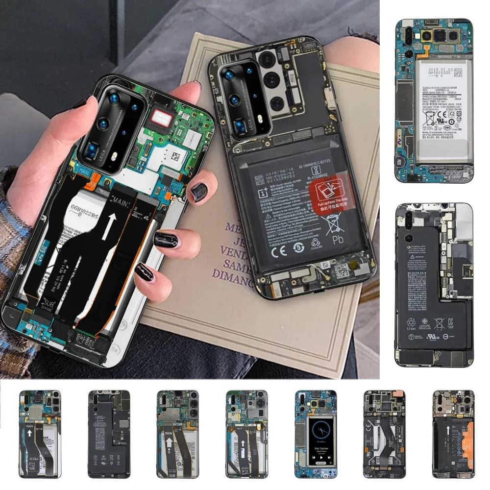 Mobile Phone internal Circuit Board Phone Case For Huawei P 8 9 10 20 30 40 50 Pro Lite Psmart Honor 10 lite 70 Mate 20lite