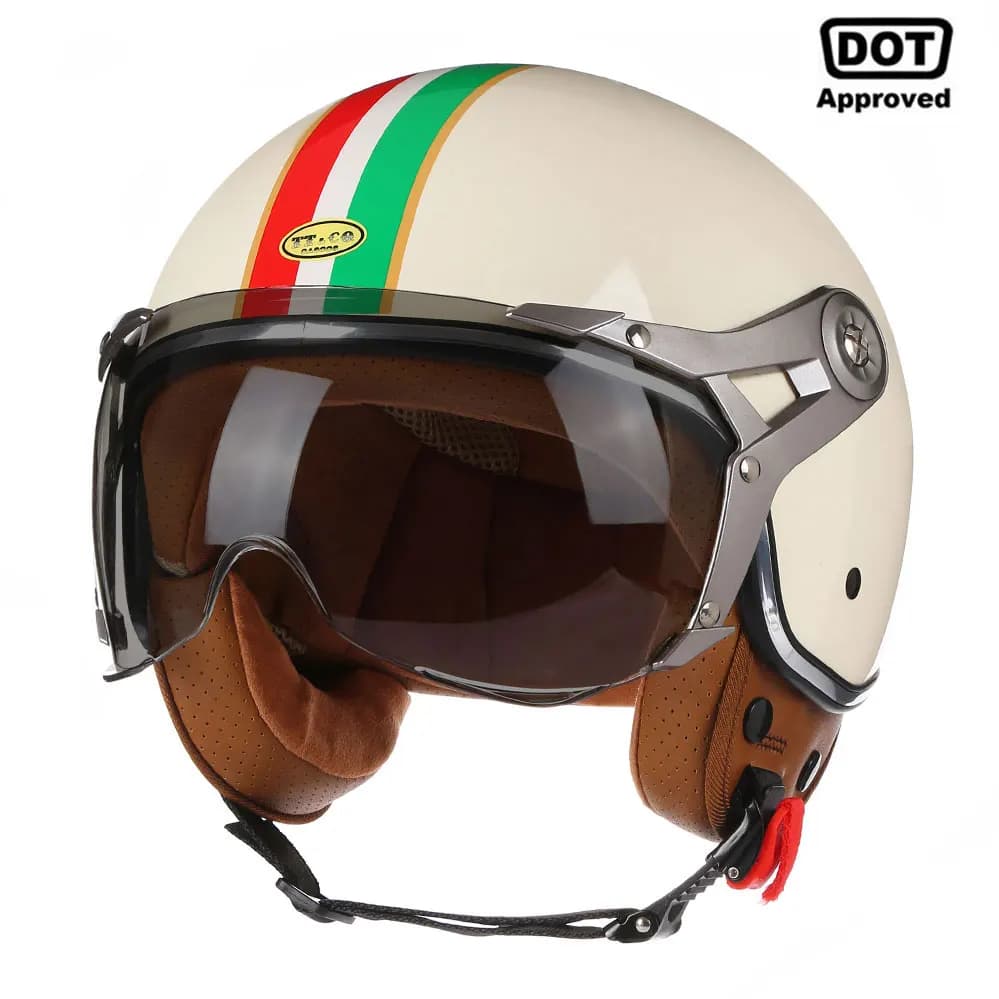 DOT 3/4 Open Face Motorcycle Retro Motorbike Helmets With For Men Women Vintage Chopper Capacete De Moto Bike Cascos Scooter