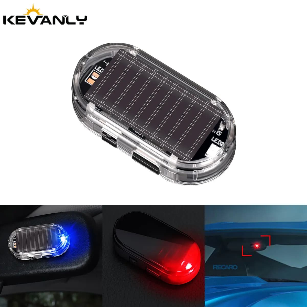 Solar Powered Car Fake Security Light Blue/Red Flashing Simulated Dummy Alarm Wireless Warning Anti-Theft Caution Lamp Strobe