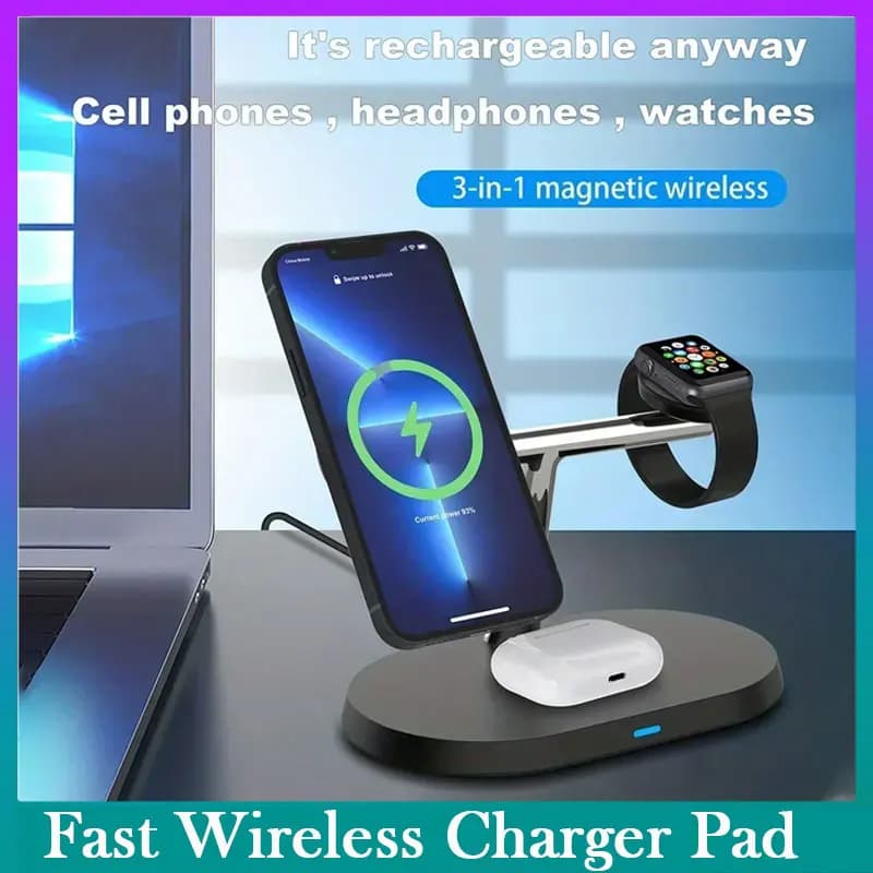 3 In 1 Magnetic Wireless Charger Stand For Magsafe iPhone 16 15 14 13 12 Pro Max Apple Watch 1-9 AirPods Fast Charging Station