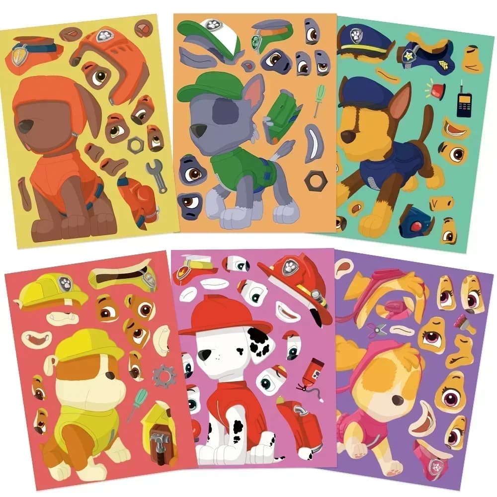 8/16Sheets Cute Patrol Dog Puzzle Stickers Funny Cartoon Assemble Game Decals for Skateboard Luggage Laptop Guitar Kids Gift Toy