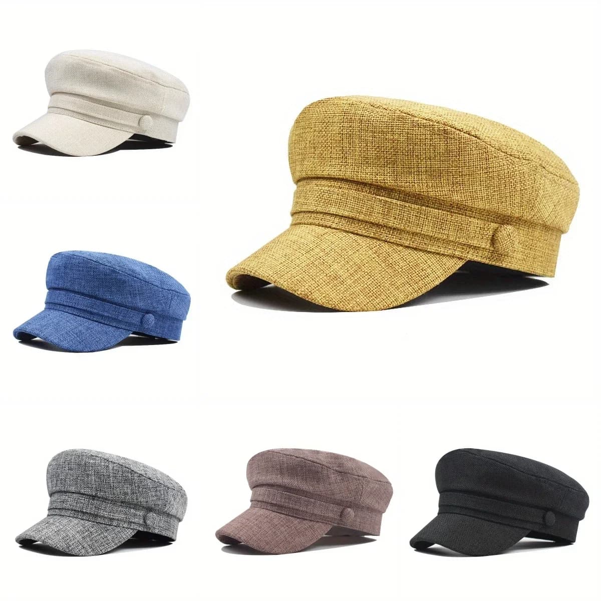 Solid Color Versatile Painter's Hat Casual Outdoor Windproof Flat Top Duckbill Hat Minimalist Fashion Classic Retro Linen Beret