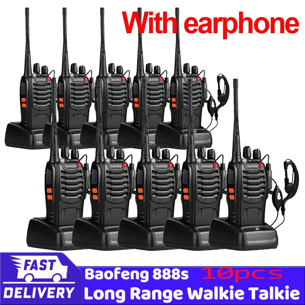 Wholesale 10pcs  Baofeng BF-888S Walkie Talkie with earphone UHF 400-470MHz Two Way Radio For Hiking Driving Tour Mall Hospital