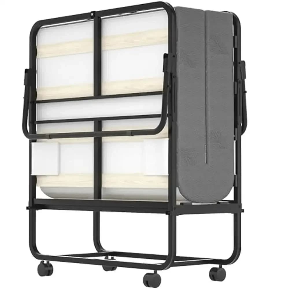 Portable Rollaway Bed Memory Foam Mattress Adults Sturdy Folded Bed Space Saving Guest Bed on Wheels  Compact Easy