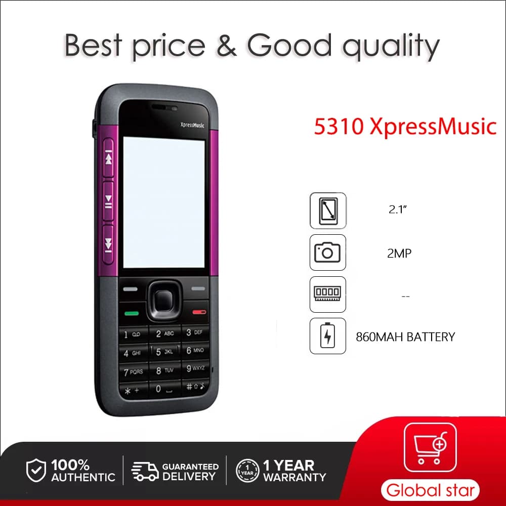 Original Unlocked 5310 XpressMusic Bluetooth Loudspeaker Phone Russian Arabic Hebrew Keyboard Made in Finland