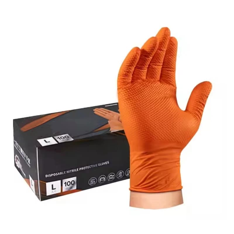 8mil Heavy Duty Industrial Orange Nitrile Gloves Latex Free Diamond Textured Disposable Gloves Mechanic Cleaning Hair Dye Gloves