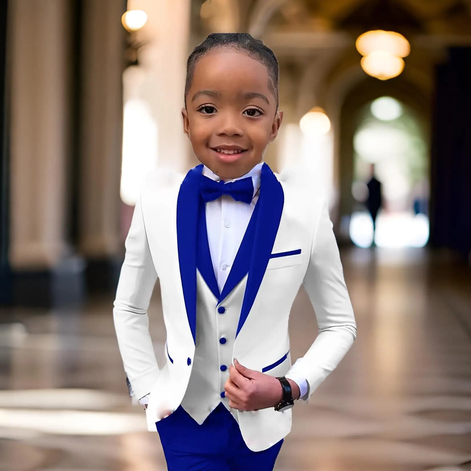 Suit For Boys White Jacket Royal Blue Collar 3 Piece Wedding Kids Tuxedo Formal Party Clothes 2-16 Years Old Children Suits