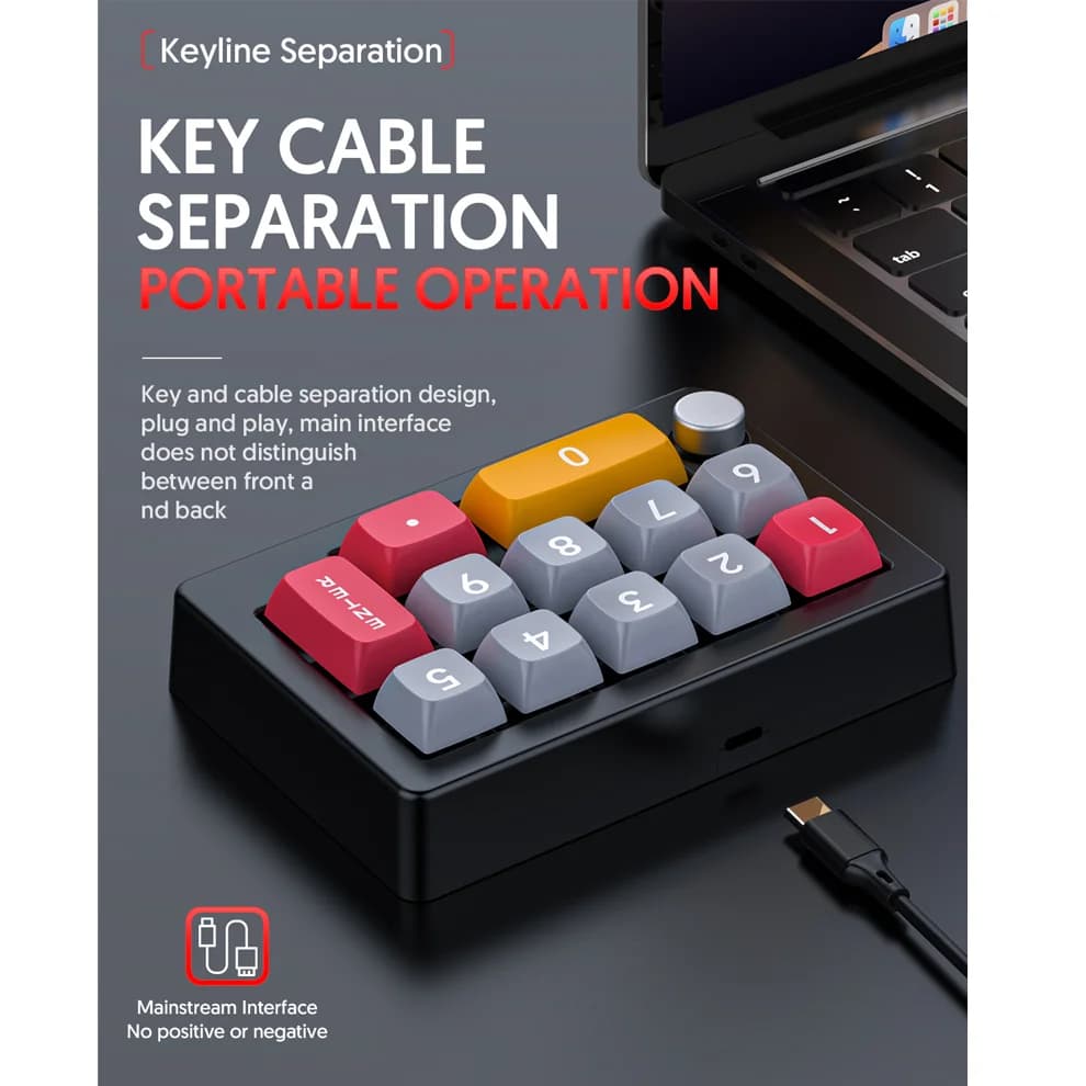 12Keys USB Wired Mechanical Gaming Keyboard, Programming KeyPad with Knobs, RGB LED Backlit KeyPad Macro Support One-Hande