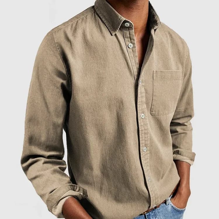 2025 Fashion Men's Spring and Autumn New Collection Collar Top Solid Color Casual Long Sleeve Versatile Casual Shirt