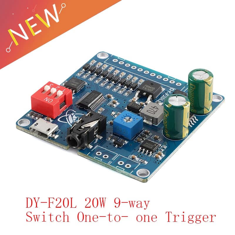 12V 24V 10W 20W Voice MP3 Player Module 9-way One-to-one Trigger Audio 32Mbit (4MByte) Storage MP3 WAV Decoding Format DY-F20L