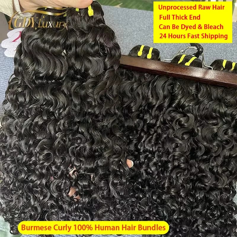 15A Grade Burmese Curly Raw Virgin Hair Bundles Thick Unprocessed 100% Human Hair Extensions Wavy Bouncy Curly Bundles Full Head