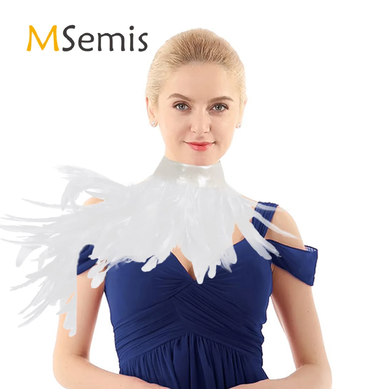 Black White Feather Cape Punk Gothic One Shoulder Shrug Shawl Wings Witch Costume Choker Collar Party Halloween Performance Show