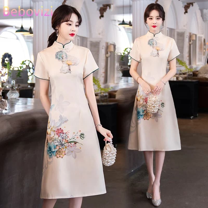 Summer Chinese Ethnic Style Retro Dress for Woman Qipao Clothes Plus Size M-4XL Summer New Improved Fashion Cheongsam Dresses