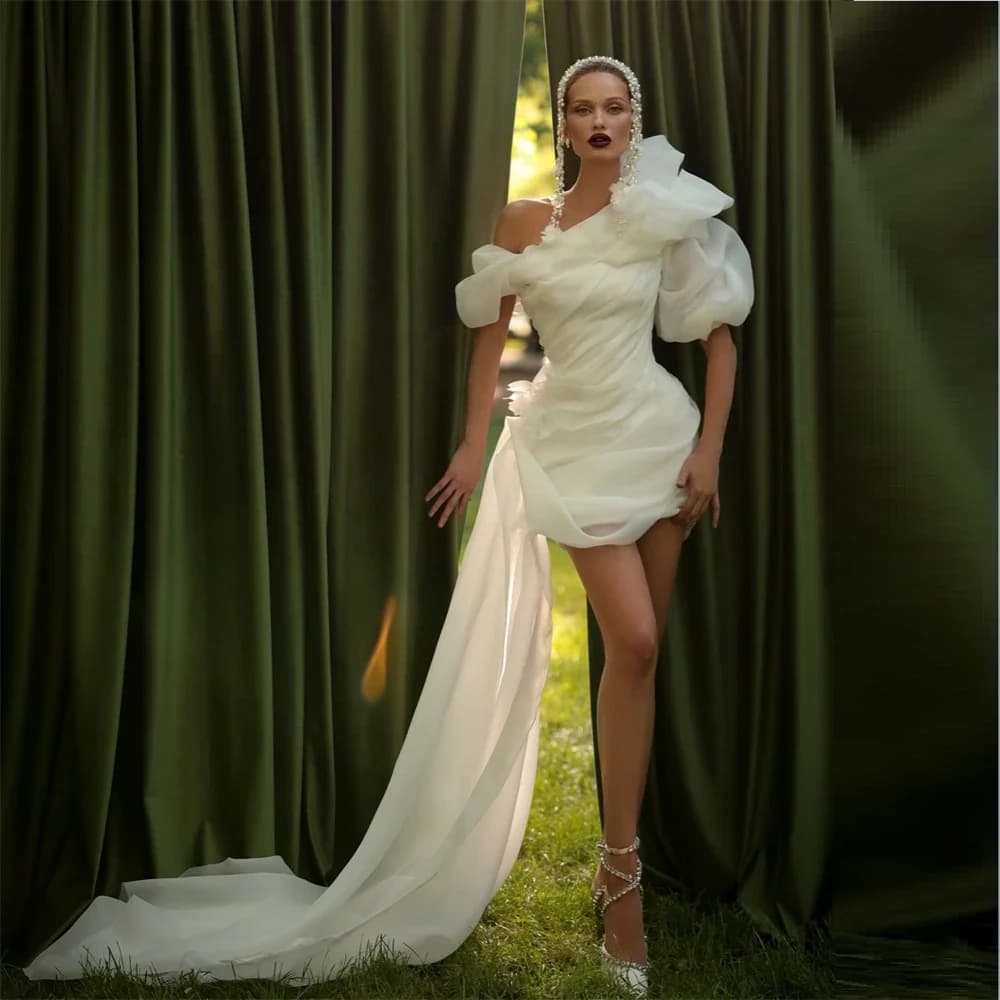 Customized Evening Gown Prom Dress One-shoulder Sheath Mini Length Fold Shirred Ruffle Bespoke Occasion Dresses Saudi Arabia For