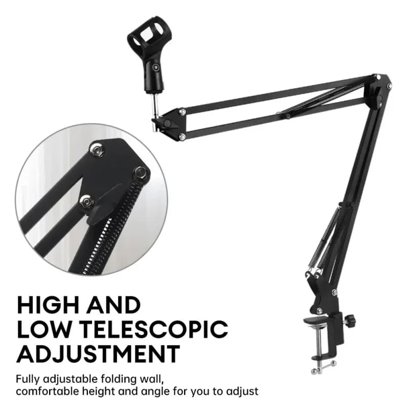 RP02 Foldable Extendable Microphone Stand Bracket Adjustable Suspension Boom Scissor Arm Mic Cantilever Holder Phone Clamp table