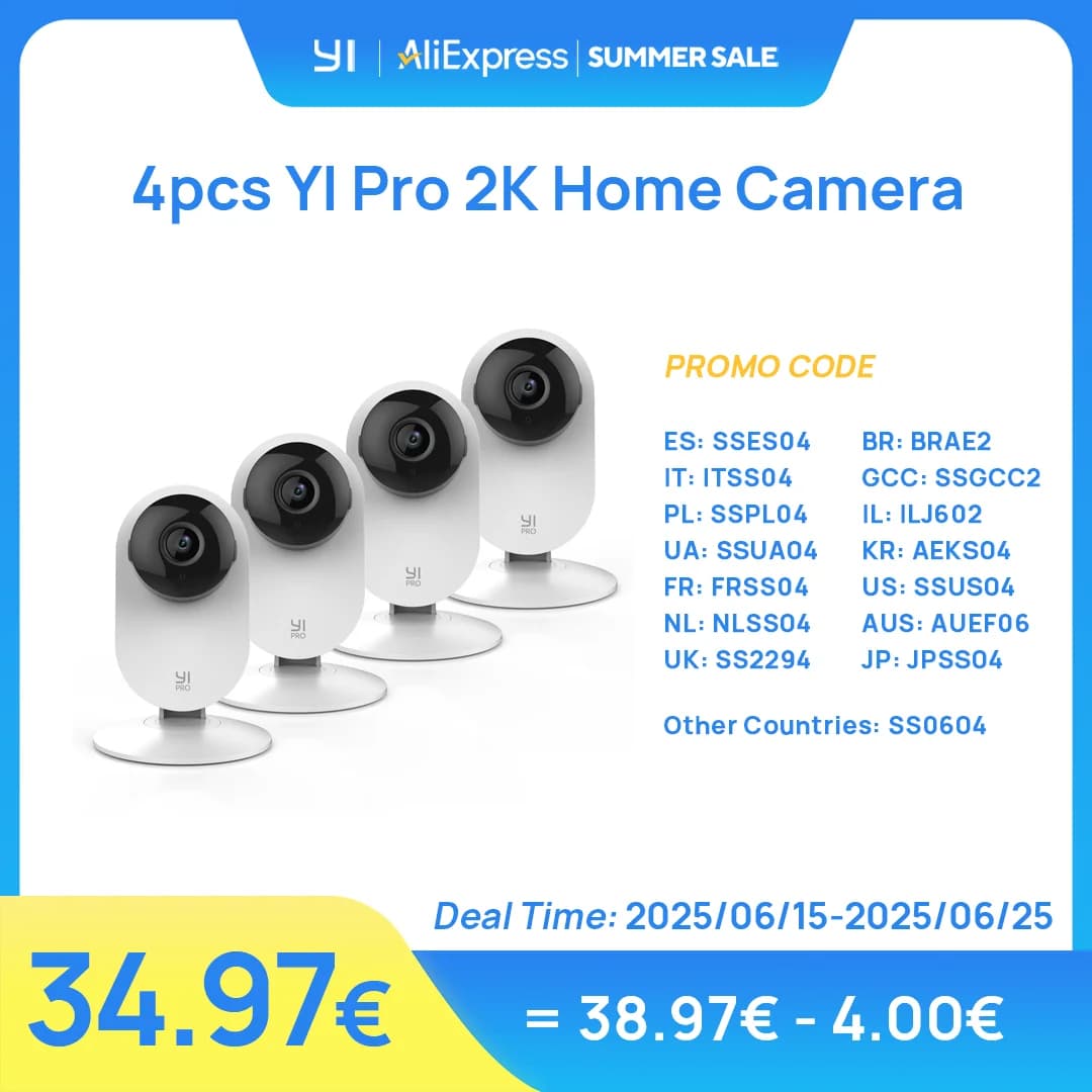 YI 4pc 2K Home Pro Camera 3MP Wi-Fi IP Security Surveillance Smart System with Night Vision Baby Monitor on iOS, Android