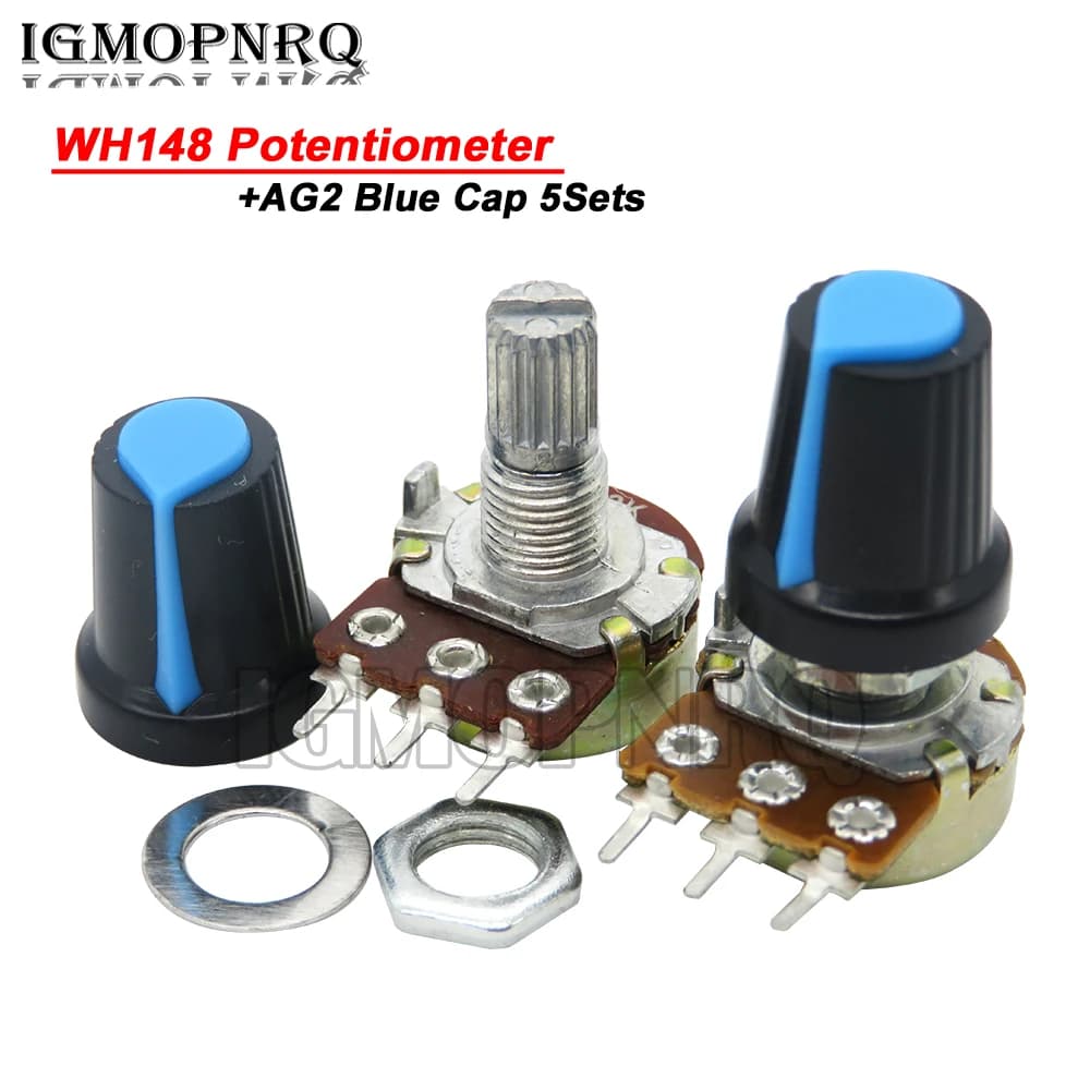 5Sets WH148 15mm 3pin + Blue Rotary Switch Knobs Cap Kit Carbon Film Potentiometer B1K 2K 5K 10K 20K 50K 100K 250K 500K 1M