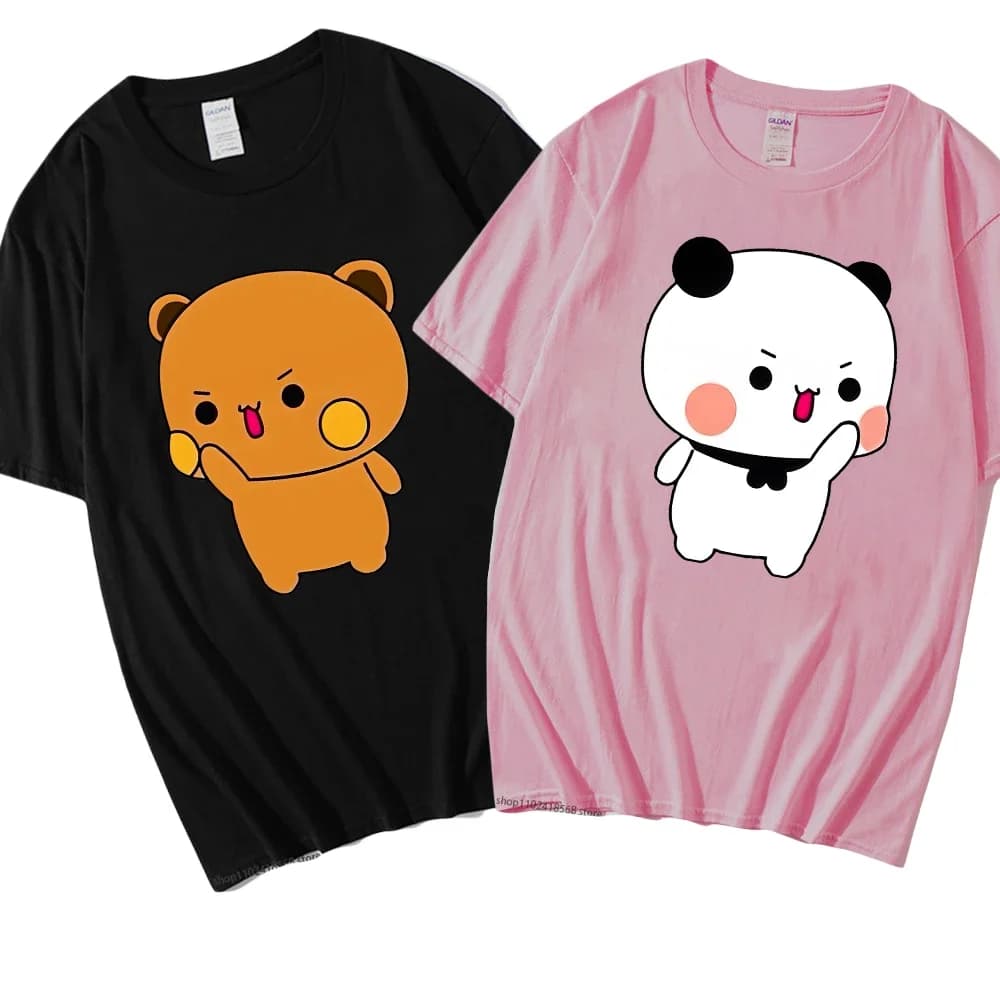 Couple T-Shirts Bubu with Dudu T-Shirts Cartoon Cute Panda and Brownie Bear Tshirt Men Women Tee 100%Cotton Shirt Kawaii Y2k Top