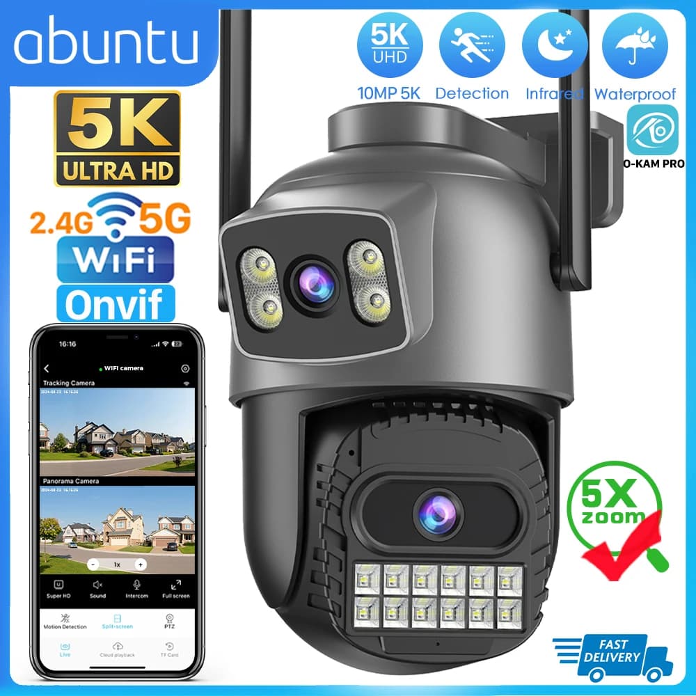 10MP 5K IP Camera Wifi PTZ Dual Lens 5G HD Outdoor Surveillance Camera Human Detection Tracking Night Vison Security Protection