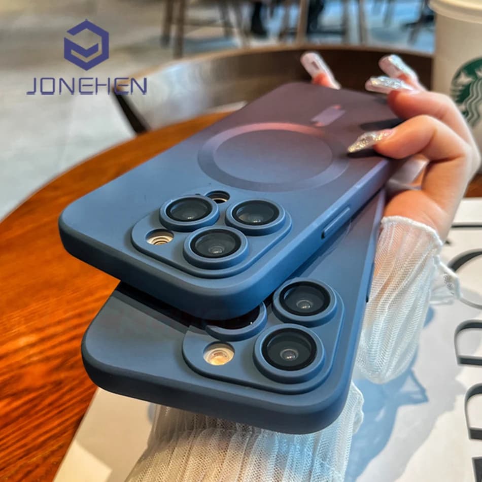 Luxury Gradient Contrast Silicone For Magsafe Case For iPhone 15 14 13 12 11 Pro Max Lens Protector Wireless Charging Cover TPU