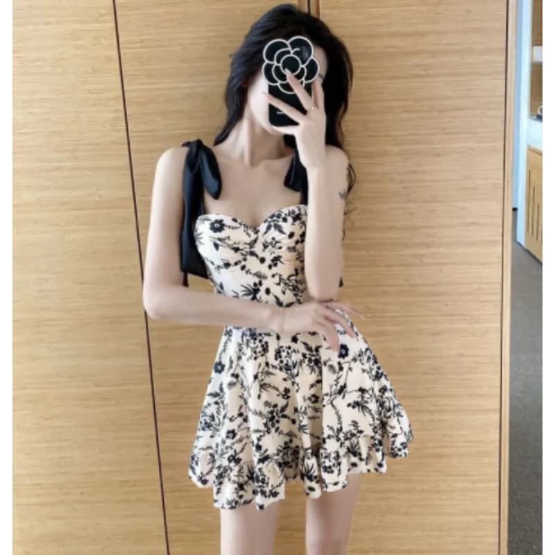 Wisuwore 2023 Korean One Piece Swimsuit Female Women Swimwear Sexy Floral Slip Dress Bathing Suit Swimming Suits Swimskirt