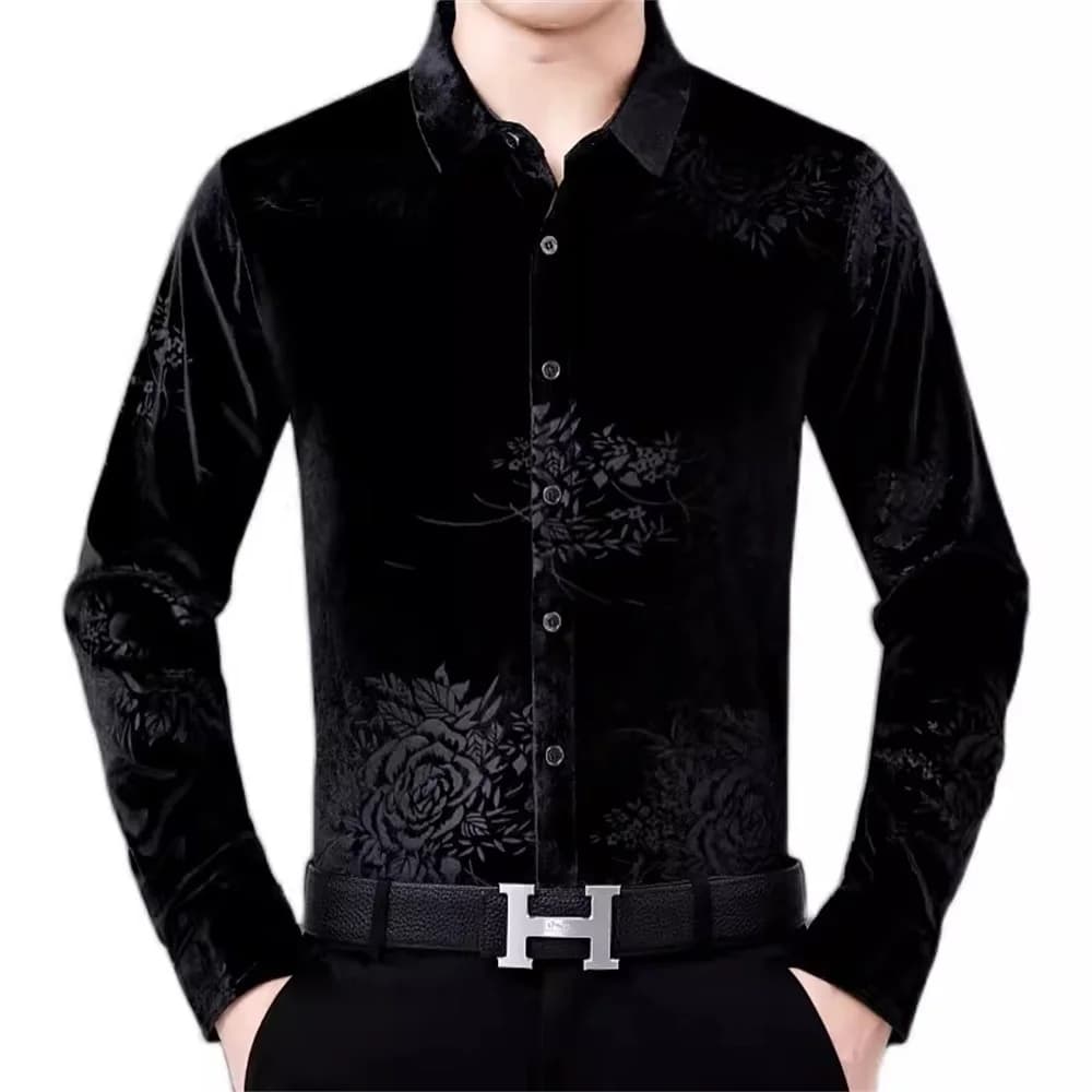 New red men's printed Latin dance shirt Long sleeve morden dance costume High quality Adults Ballroom Dance lapel top