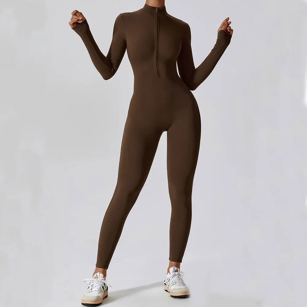 Yoga Jumpsuit Long Sleeved Zipper Training Rompers Sportswear Gym Fitness Workout Clothes Running Sports Long Pants Bodysuits