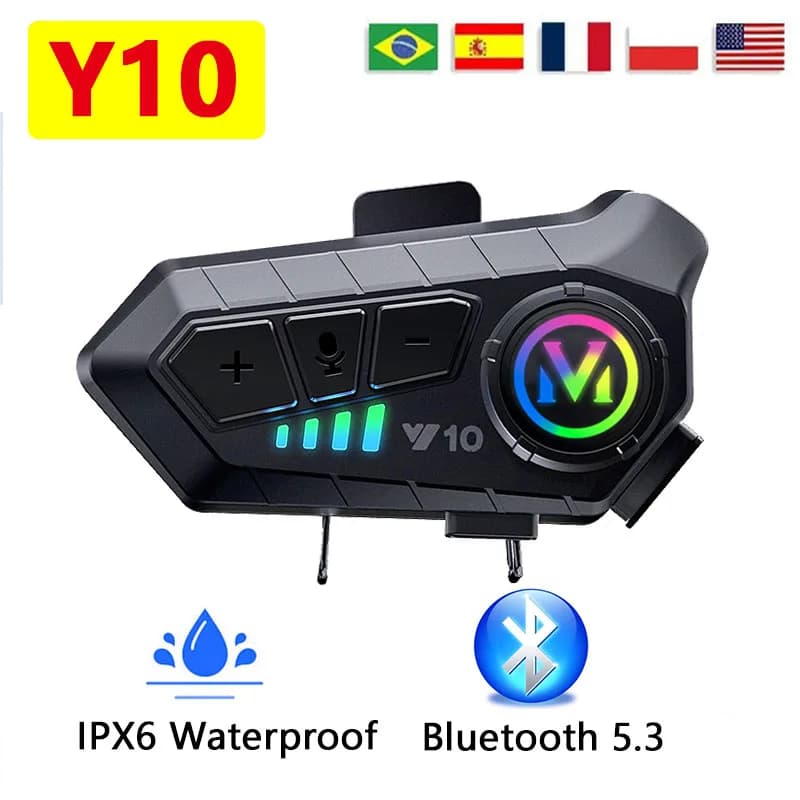 Y10 Motorcycle Helmet Bluetooth Headset Connect 2 Phones At The same time IPX6 Waterproof The Large Batterylasts 48 Hours