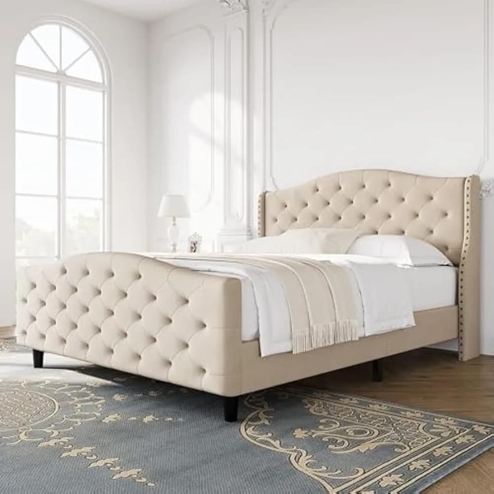 Queen Size Bed Frame with Headboard,  Queen Bed Frame with Headboard and Footboard, Upholstered Platform Bed