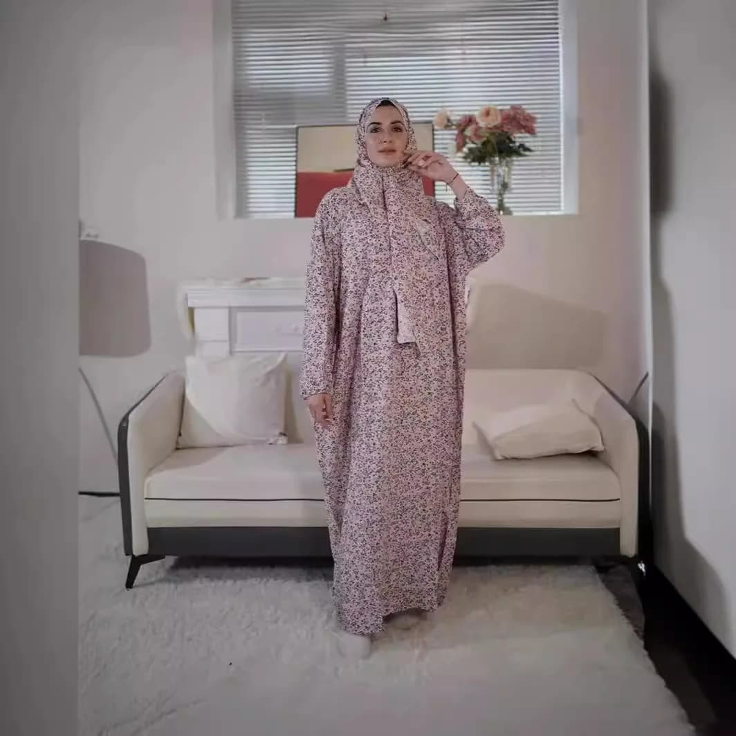 Jalabiya Abayas for Women Print Dress One Piece Scarf Long Robe Ramadan Eid Muslim Vestidos Dubai Islam Morocco Kaftan Dresses